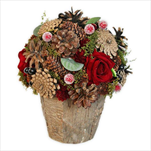 Aranžmá  šišky/růže v22cm  natural/bordó - velkoobchod, dovoz květin, řezané květiny Brno