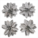 Poinsettia květ textil 4ks/6cm stříbrná - velkoobchod, dovoz květin, řezané květiny Brno