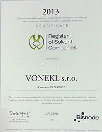 Certifikát solventní firmy