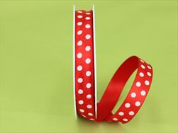 Stuha satén puntík 15 mm/20 m červená - velkoobchod, dovoz květin, řezané květiny Brno