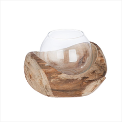 Váza sklo/dřevo Davao 15 x 18 x 11 cm - velkoobchod, dovoz květin, řezané květiny Brno
