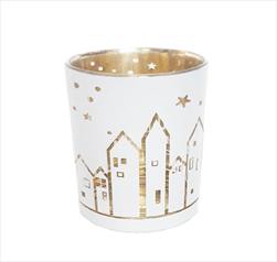 Svícen vánoční sklo pr.7V7,8cm bílá/zlatá - velkoobchod, dovoz květin, řezané květiny Brno