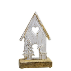 Domek kov/dřevo V19cm bílá - velkoobchod, dovoz květin, řezané květiny Brno