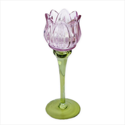 Svícen květ sklo 21,5cm růžová - velkoobchod, dovoz květin, řezané květiny Brno