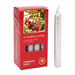 Svíčky stromečkové 12 x 100 mm 12ks stříbrné - velkoobchod, dovoz květin, řezané květiny Brno