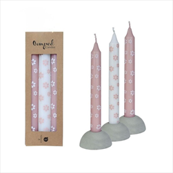 Svíčka pr. 2,2/v. 20 cm 3 ks růžová s kvítky - velkoobchod, dovoz květin, řezané květiny Brno