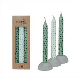 Svíčka pr. 2,2/v. 20 cm 3 kusy zelená se srdíčky - velkoobchod, dovoz květin, řezané květiny Brno