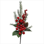 Větvička vánoční pvc 33cm červená - velkoobchod, dovoz květin, řezané květiny Brno