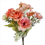 Růže kytice polyester 29cm losos - velkoobchod, dovoz květin, řezané květiny Brno