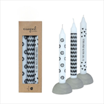 Svíčka pr. 2,2/v. 20 cm 3 ks černo-bílá vzor - velkoobchod, dovoz květin, řezané květiny Brno