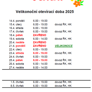 Velikonoční otevírací doba